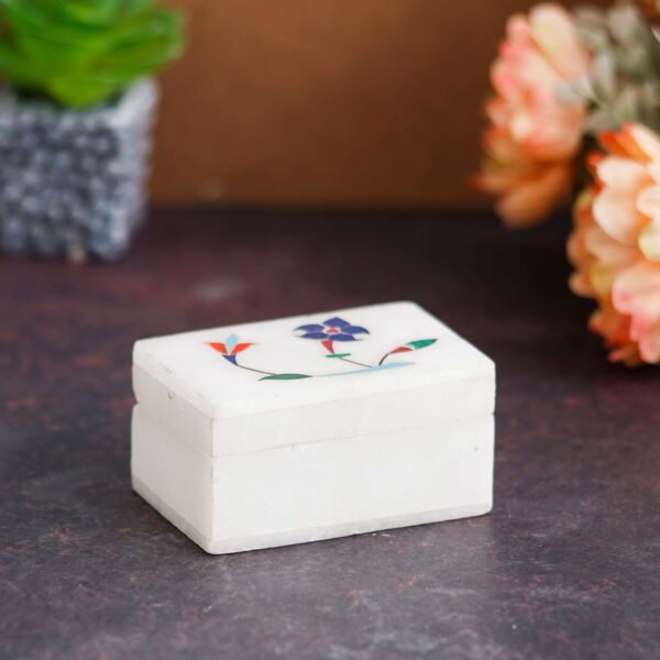 White Marble with floral inlay work Trinket Jewelry Box for Multi Purpose Use and Perfect Gifts for Women and Girls